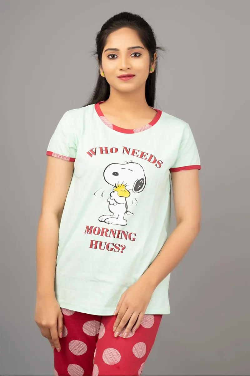 Cotton Printed Top With Pyjama Set for Women
