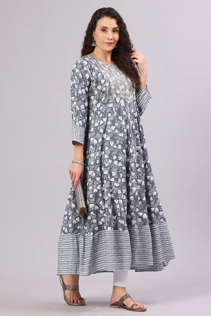 Cotton Blend Sequined A-Line Kurti for Women