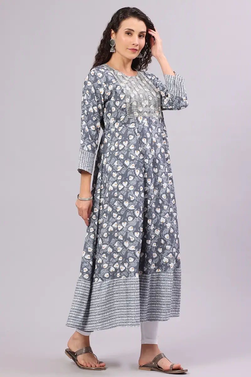 Cotton Blend Sequined A-Line Kurti for Women