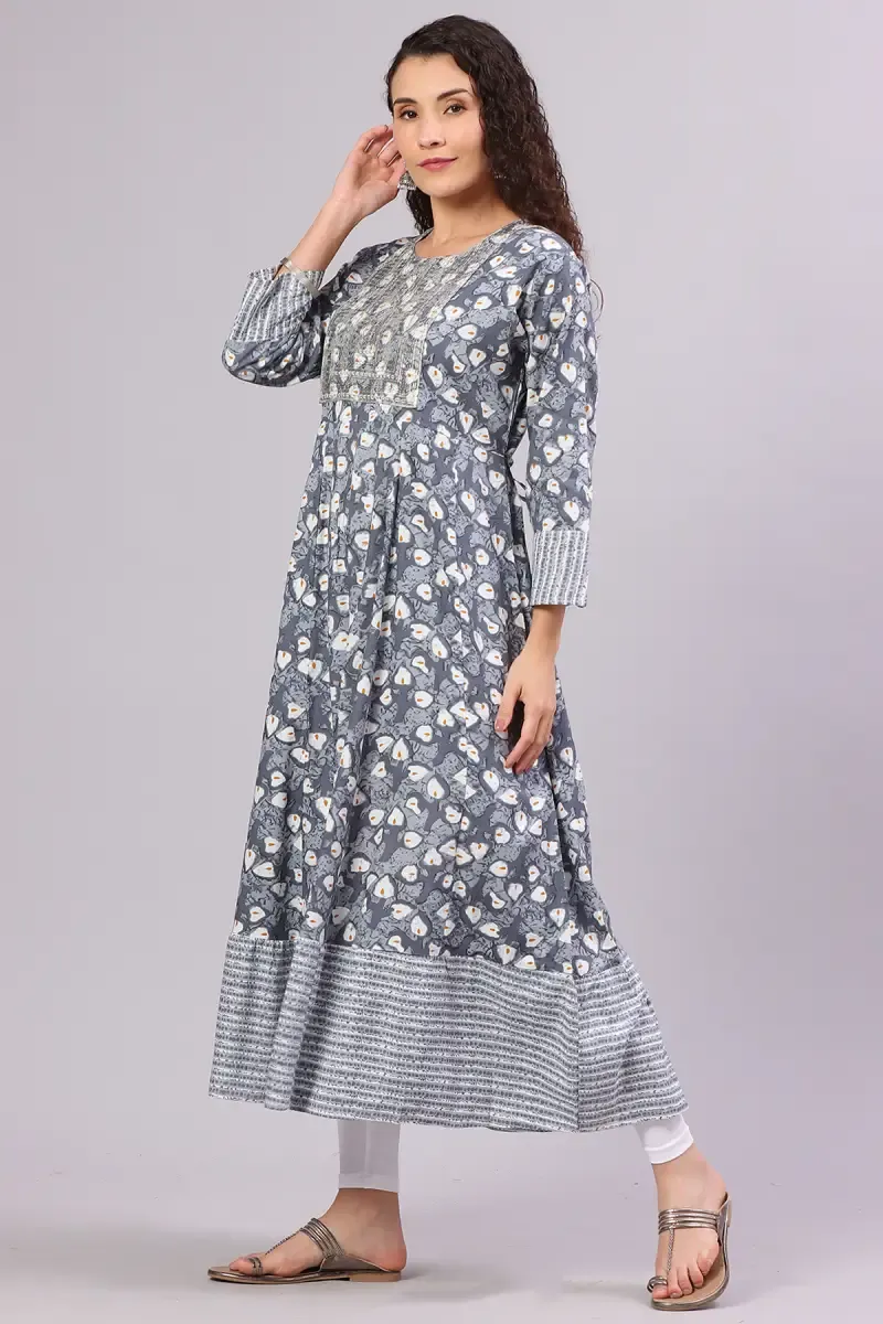 Cotton Blend Sequined A-Line Kurti for Women