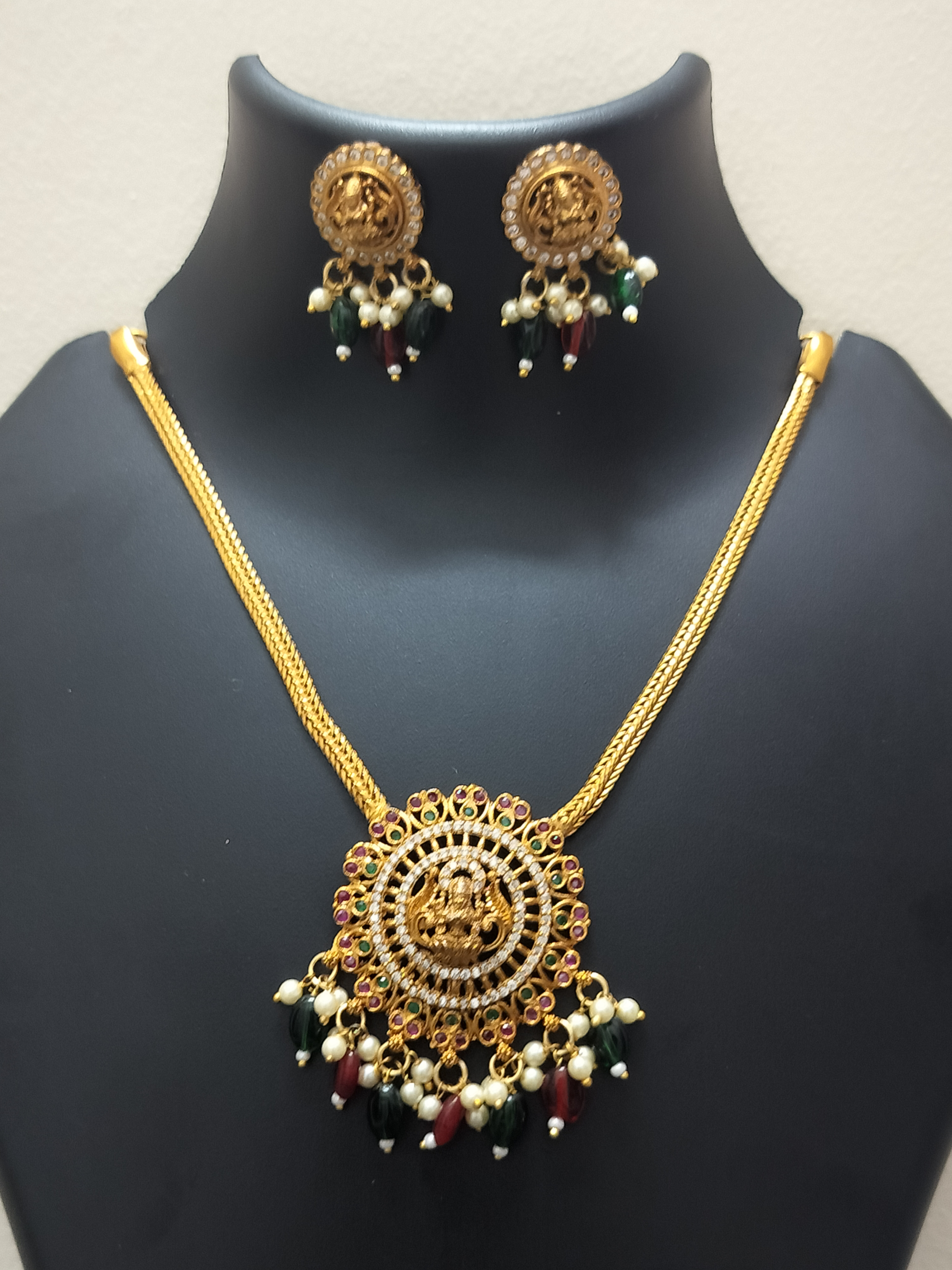 Elegant lakshmi coin pendant,pearl drop