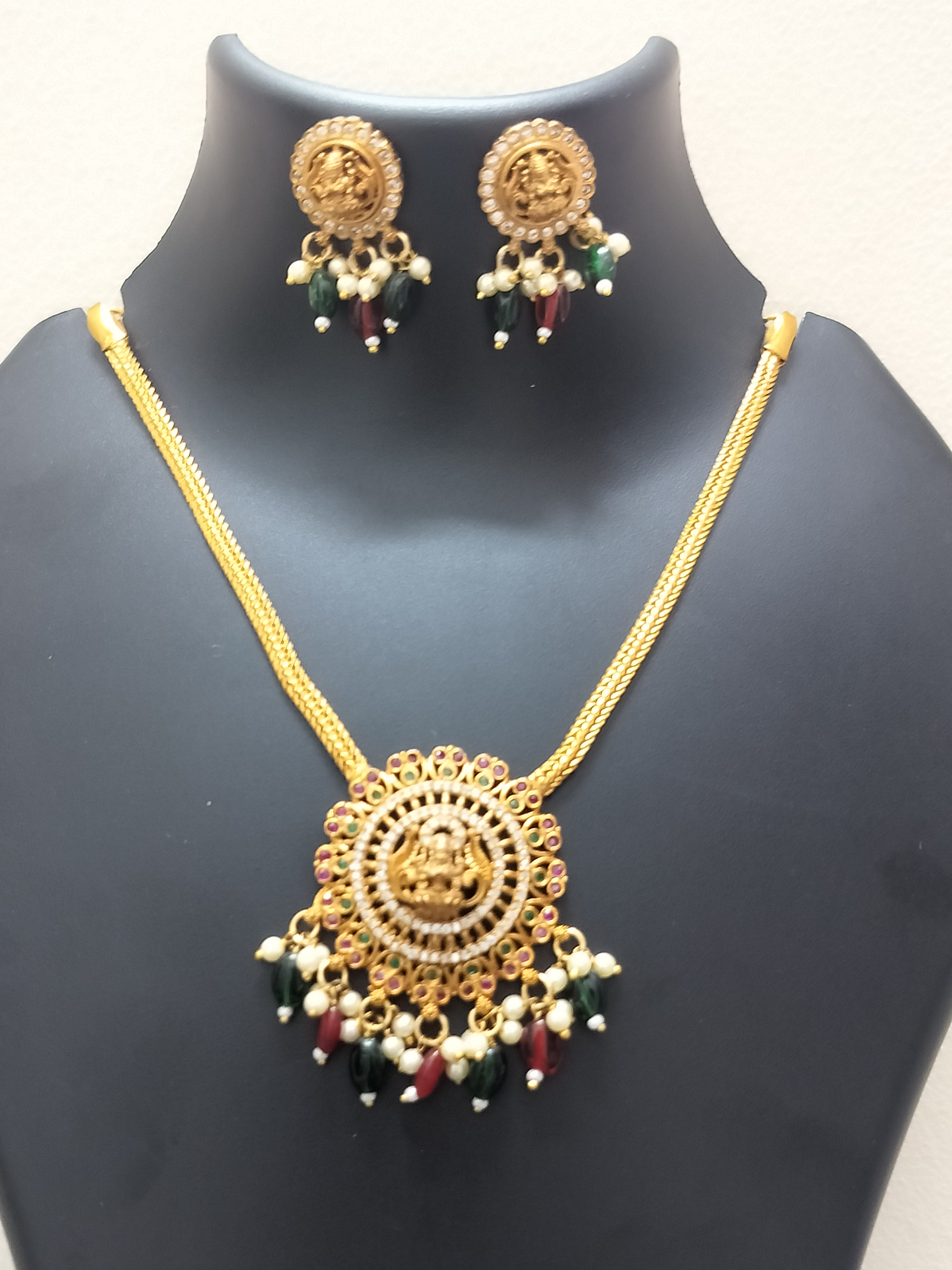 Elegant lakshmi coin pendant,pearl drop