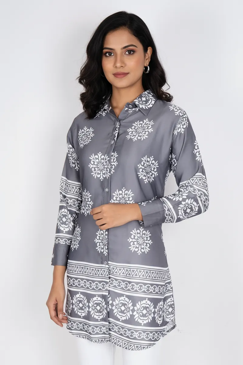 Rayon Floral Printed Shirt Style Top for Women