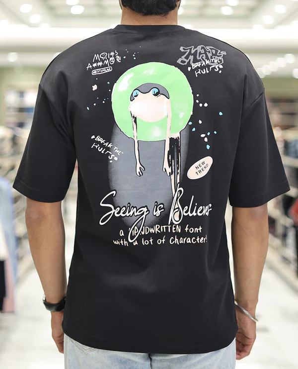 Black Glow in the Dark Cotton-Blended T-Shirt